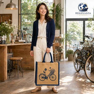 Sac fourre-tout de luxe décontracté en jute avec fermeture éclair, réutilisable, pour le shopping, imprimé floral, à porter à l'épaule pour les courses et l'usage quotidien - Product Image 6
