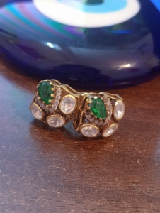 <b>studs</b> <b>earrings</b> in green doublet and polki stone with gold layered in 925 <b>silver</b> jewelry for bridal occasional jewelry for women - Product Image 5