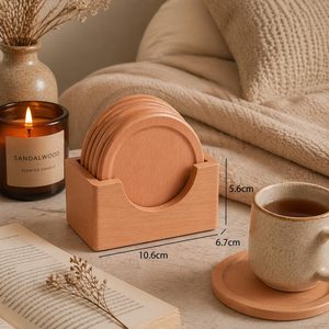 Customized Round Wooden Cup Coasters Set with Holder Eco-Friendly Classic Design <b>Table</b> Decor for Tea/Coffee <b>Tables</b> - Product Image 5