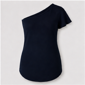 เสื้อยืดผู้หญิงสีน้ำเงินเข้มไหล่เดียวแขนสั้นทรงสลิม WTS-0120 - Product Image 1