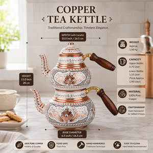 Handcrafted Pure Copper Turkish <b>Tea</b> Pot <b>Set</b> Double Teapot Handmade Engraved Samovar <b>Tea</b> Kettle Luxury Kitchen Cookware Gift - Product Image 5