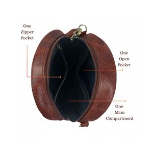 Women’s Genuine Leather Circular Crossbody <b>Bag</b> – Small Round Shoulder Purse, Adjustable <b>Strap</b>, Brown - Product Image 3