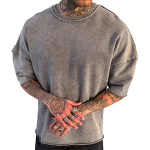OEM Custom Acid Washed Oversized <b>Box</b> Tee Heavyweight 100% Cotton Knitted French Terry T-Shirt Men - Product Image 4