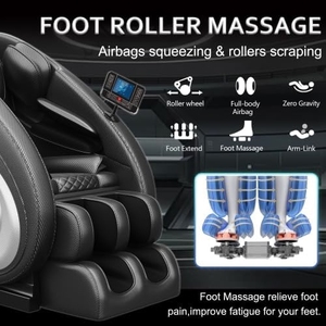 Fauteuil de massage corps entier zéro gravité avec chaleur, rouleaux massants, repose-pieds, modes automatiques, haut-parleur Bluetooth, écran tactile - Product Image 2
