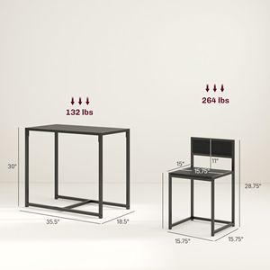 Set da Cucina Industriale, Set da Pranzo in 3 Pezzi con Tavolo Rettangolare e 2 Sedie Nere - Product Image 3