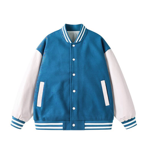 Blouson universitaire en cuir personnalisé pour homme, avec col montant, patch brodé, méthode de tissage au crochet, coupe-vent et respirant - Product Image 5