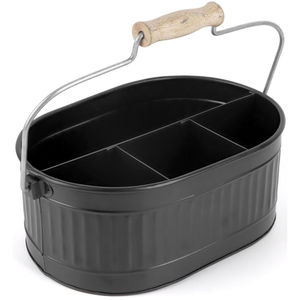 Porte-ustensiles moderne en métal galvanisé robuste non pliable, organisateur de couverts à 4 compartiments avec support à poignée en bois - Product Image 5