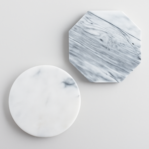 Elegant White Marble Stone <b>Coasters</b> Set of 2 Round and Octagonal <b>Drink</b> <b>Coasters</b> for Stylish Table Protection - Product Image 3