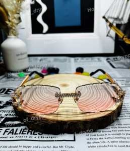 Iced <b>Sunglasses</b> Moissanite Diamond Luxury Rimless Gradient Lens Lightweight Rectangle Hip Hop Fashion Statement - Product Image 1