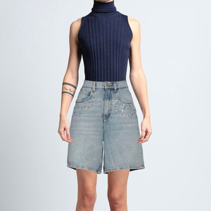 Shorts Largos de Mezclilla Rectos de Cintura Alta Retro al por Mayor para Mujer, que Realzan las Piernas, Holgados y Versátiles, de Alta Calidad - Product Image 2