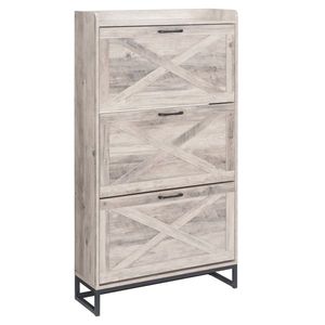 Barn Door Three-Drawer Cabinet with Top Panel Shoe Rack 80*24*145cm Particleboard Washed Gray Finish - Product Image 4