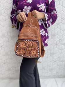 Latest Arrival Boot Stitch Hand Tool Carving Suede Leather <b>Backpack</b> Fashion School Unisex Day Bag Wholesale Bulk Product - Product Image 3
