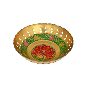 ชามทองเหลือง Openwork ที่มีศูนย์เคลือบฟันดอกไม้ที่มีสีสันจัดอยู่ในการออกแบบตาข่ายเปิดที่มีจำหน่ายในราคาขายส่ง - Product Image 5