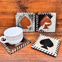 Ensemble de caboteur en cuir de vachette fabriqué à la main de haute qualité pour la décoration intérieure cheveux en cuir véritable occidental sur les sous-verres en peau nouveaux cadeaux pour la maison