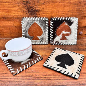 Ensemble de caboteur en cuir de vachette fabriqué à la main de haute qualité pour la décoration intérieure cheveux en cuir véritable occidental sur les sous-verres en peau nouveaux cadeaux pour la maison - Product Image 2