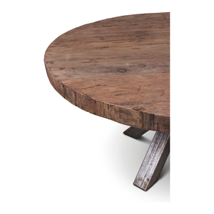 Table à manger ronde en bois, style rustique moderne, plateau en bois massif, design à base en X, meuble de maison stable - Product Image 2