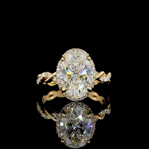 Anillo de compromiso de moissanita con corte ovalado de 3 quilates certificado IGI al por mayor, con halo de diamantes y banda retorcida, de oro macizo, fabricante de joyería. - Product Image 1