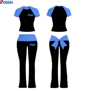 Conjunto de 2 Piezas Personalizado con Logotipo, Ropa de Yoga de Verano para Mujer, Diseño con Lazo, Manga Corta, Cintura Plegable, Pantalones Acampanados - Product Image 3
