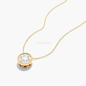 Collar con Colgante Solitario de Diamante Cultivado en Laboratorio, Corte Brillante Redondo, Certificado IGI, con Bisel Flotante de Oro de 14K - Product Image 4