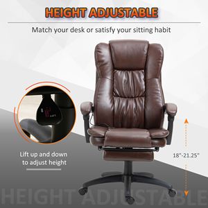 Executive Office Chair Ergonomic 6-Point Vibrating Massage Comfortable with Adjustable Height and <b>Footrest</b> Brown - Product Image 5