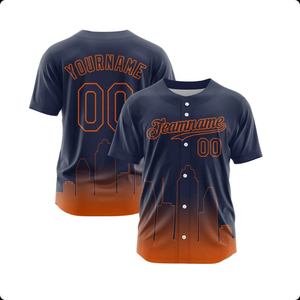เสื้อเบสบอลแบบซับลิเมชั่นสั่งทำพิเศษ ผ้าโพลีเอสเตอร์ 100% ระบายอากาศได้ดี แขนสั้น ติดกระดุม  พร้อมชื่อทีมและหมายเลข  ลายไล่เฉดสีแบบเส้นขอบฟ้า  สำหรับทั้งชายและหญิง - Product Image 1