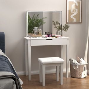 Set Toeletta Illuminata con 1 Cassetto Portaoggetti, Tavolo da Trucco e Specchio per Camera da Letto, Tavolo da Toeletta per Cosmetici - Product Image 3