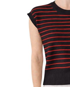 เสื้อกั๊กไหมพรมแขนกุดลายทางสีดำแดงสำหรับผู้หญิง คอกลม น้ำหนักเบา สวมใส่สบายๆ แฟชั่นฤดูร้อนสำหรับผู้หญิง - Product Image 4