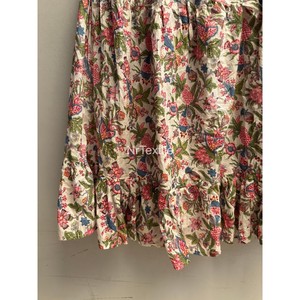 Jupe midi en coton à imprimé floral, taille élastique, coupe trapèze, style bohème ample, ourlet à volants, robe décontractée de printemps, tissée et respirante - Product Image 5