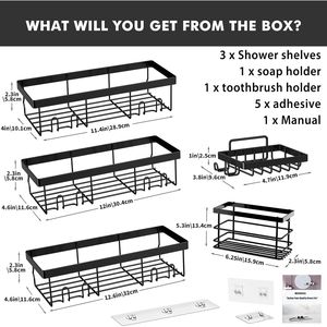 5 Pack Adhesive Shower Caddy Organizer Shelves Rack Home <b>Kitchen</b> RV Access Bathroom <b>Storage</b> <b>Corner</b> Shelves Easy Home <b>Kitchen</b> - Product Image 2