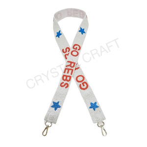 Sangle en sangle tissée perlée écologique vintage Crystal Craft pour sac à main Go Rebs, étoiles blanches et bleues, crochets métalliques - Product Image 2