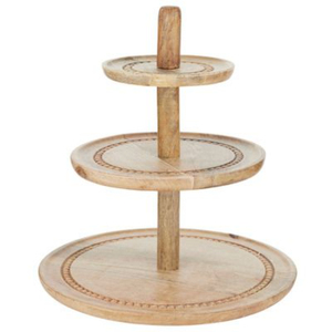 Support à gâteau à 2 niveaux en bois d'acacia naturel avec poignée, plateau de service rond multi-usages pour desserts, pour mariage et décoration de fête - Product Image 6