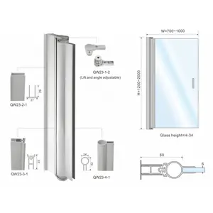 Modern brief adjustable folding toughed glass 35kg aluminum shower bath decorative screen hinge