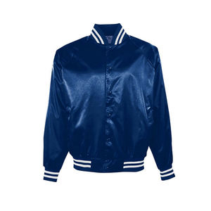 Chaqueta Varsity Azul Satinado para Hombre, Corte Regular, Cuello Camisero, Cierre de Botones, Estilo Preppy, Ropa de Otoño - Product Image 1