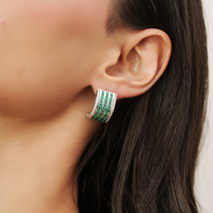Nuevas llegadas: Pendientes de plata de ley 925 con ónix verde 100% auténtico, diseño de media aro, joyería fina para mujer. - Product Image 2