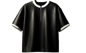 T-shirt Homme Effet Cuir avec Fermeture Éclair, Col Montant et Rabattable, en Cuir Souple Brillant, Style Streetwear Tendance - Product Image 2