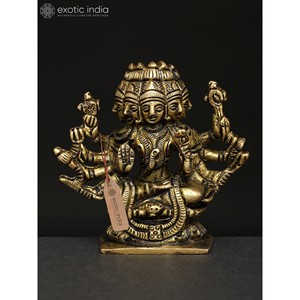 Estatua de latón pequeña de 2 pulgadas hecha a mano de diosa de cinco cabezas Gayatri elegante escultura ídolo - Product Image 3