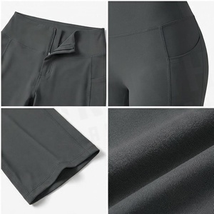 Pantalon de yoga taille haute évasé longueur cheville, couleur unie, sans couture, extensible dans les quatre sens, en Spandex et Polyester, pour femme - Product Image 4
