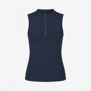 ODM <b>Women's</b> Sleeveless Zip up <b>Vest</b> <b>White</b> Collar Navy Horse Riding Top Lightweight Quick Dry Breathable - Product Image 4