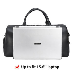 Sac de voyage en cuir véritable noir uni de luxe avec poignées supérieures et caractéristiques de durabilité - Product Image 5