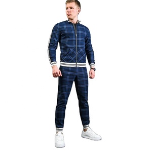 Chaqueta Bomber con estampado de cuadros para hombre, traje de chándal con cremallera, dobladillo acanalado y puños, raya lateral, nuevo diseño - Product Image 1
