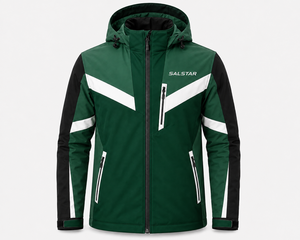 Chaqueta Softshell para Hombre con Capucha, Verde y Blanca en Contraste, Impermeable y Cortavientos, para Deportes de Invierno al Aire Libre, Ropa de Trabajo Personalizada - Product Image 1