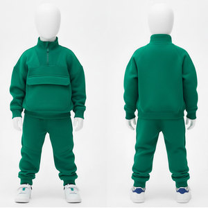Ensemble de survêtement en coton rouge pour garçons, 2 en 1, à capuche, manches longues, couleur unie, décontracté, pour l'été, avec poches latérales, taille élastique, coupe ample - Product Image 1