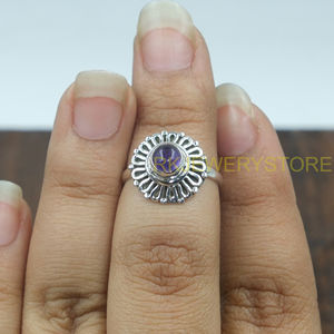 แหวนพลอยอเมทิสต์ธรรมชาติ เงินแท้ 925 แหวนลายดอกไม้ทำมือ แหวนคริสตัลสีม่วง เครื่องประดับพลอยประจำวันเกิดสำหรับผู้หญิง - Product Image 5