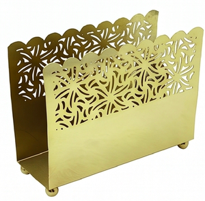 Porta pañuelos de metal dorado con diseño floral recortado, soporte independiente para servilletas, para uso en mesa y en hoteles. - Product Image 3