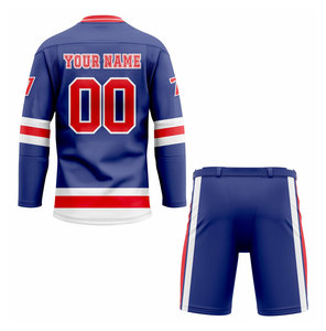 Uniforme de Hockey sobre Hielo para Hombre, Jersey de Manga Larga con Cuello en V y Pantalones Cortos con Cinturón, Impresión Sublimada, Absorbe la Humedad, Corte Atlético - Product Image 2