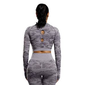 Top Class <b>Women</b> Solid Plus Size Breathable Lightweight Seamless Workout Set Long Sleeve Front Gym Fitness Yoga Activewear - Product Image 3