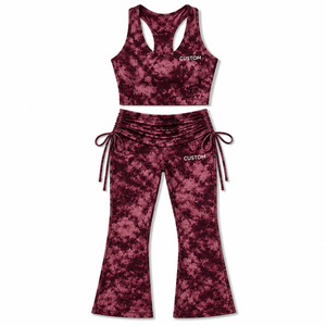 Conjunto de Yoga con Estampado Floral para Mujer, Top Corto con Espalda Cruzada, Pantalones Acampanados con Cintura Fruncida, Dos Piezas, Ropa Deportiva, Ropa Deportiva Personalizada al por Mayor OEM - Product Image 3
