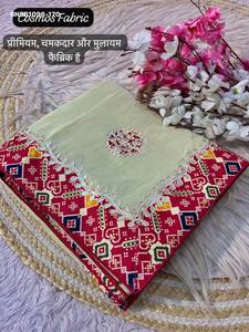 Sari tradicional indio con hermoso brillo Cosmos, con trabajo Gotapatti de Jaipur y borde Patola, conjunto de sari y blusa, proveedor de la India - Product Image 3