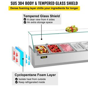Tavolo di preparazione Sandwich refrigerato da 60 pollici 16,8qt 4 padelle 1/3 4 padelle 1/6 146W Salad Bar 304 corpo in acciaio inox schermo in vetro temperato - Product Image 6