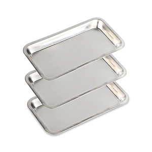 Paquete de 3 Bandejas Médicas Manuales de Acero Inoxidable, Rectangulares, para Laboratorio, Bandeja Pequeña para Instrumentos, Certificación CE, 1 Año de Garantía, QUIRÚRGICAS - Product Image 1